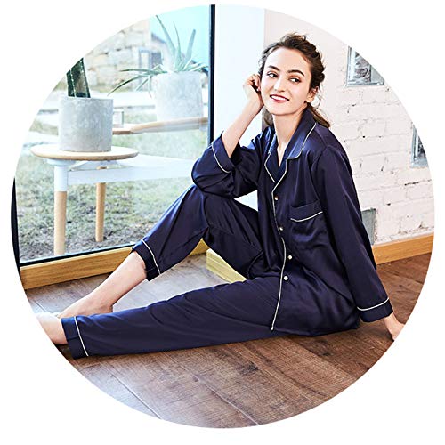 TR-yisheng Pijama de Mujer, Conjunto de Pijama Azul (Manga Larga + pantalón) Conjunto de Ropa Informal para el hogar