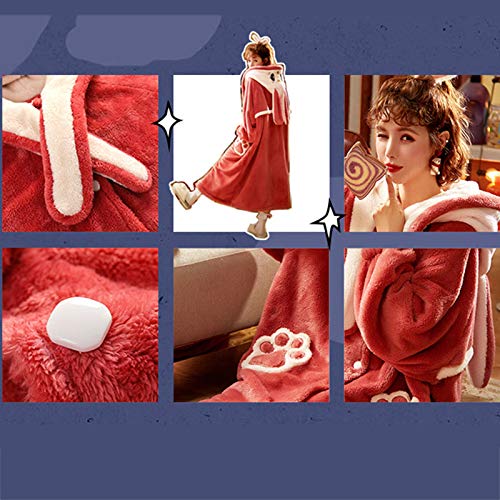 TR-yisheng Pijamas de Mujer, camisón de Franela de Terciopelo Coralino de Invierno de Conejo Lindo camisón de Ropa de hogar para Mujer