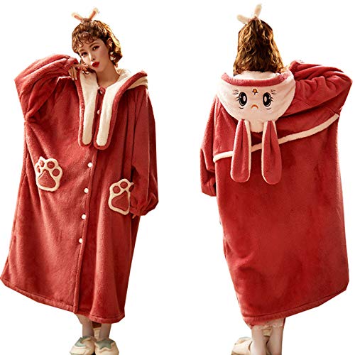 TR-yisheng Pijamas de Mujer, camisón de Franela de Terciopelo Coralino de Invierno de Conejo Lindo camisón de Ropa de hogar para Mujer