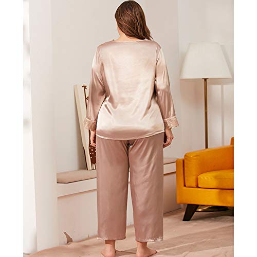 TR-yisheng Pijamas de Mujer, Conjunto de Pijamas de Mujer con Cuello en V de Encaje Sexy Suelto de Gran tamaño (Mangas largas + Pantalones) Conjunto de Servicio a Domicilio