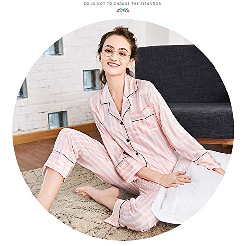 TR-yisheng Pijamas de Mujer, Conjunto de Pijamas de Rayas Rosas (Mangas largas + Pantalones) Conjunto de Ropa Casual para el hogar
