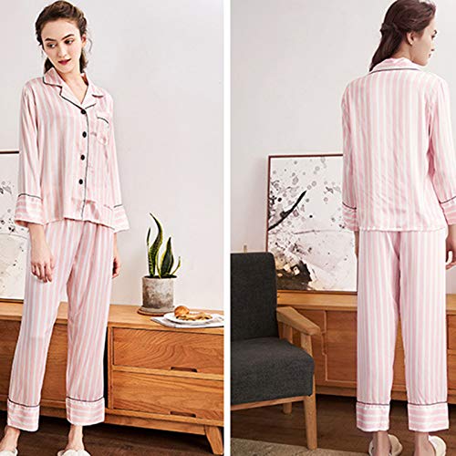 TR-yisheng Pijamas de Mujer, Conjunto de Pijamas de Rayas Rosas (Mangas largas + Pantalones) Conjunto de Ropa Casual para el hogar
