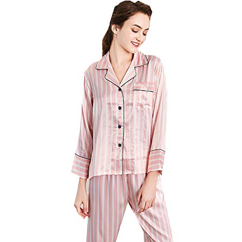 TR-yisheng Pijamas de Mujer, Conjunto de Pijamas de Rayas Rosas (Mangas largas + Pantalones) Conjunto de Ropa Casual para el hogar