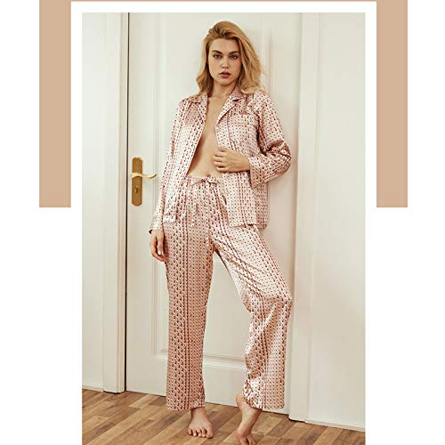 TR-yisheng Pijamas para Mujer, Conjunto de Pijamas con Estampado de Rombos pequeños (Mangas largas + Pantalones), el Conjunto de Ropa Casual para el hogar Mujeres