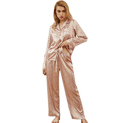 TR-yisheng Pijamas para Mujer, Conjunto de Pijamas con Estampado de Rombos pequeños (Mangas largas + Pantalones), el Conjunto de Ropa Casual para el hogar Mujeres