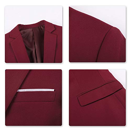 Traje de 2 piezas para hombre compuesto por chaqueta y pantalones, ajuste estrecho, para boda, cena,negocios, casual, disponible en 10 colores Rojo granate M
