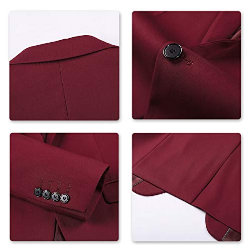 Traje de 2 piezas para hombre compuesto por chaqueta y pantalones, ajuste estrecho, para boda, cena,negocios, casual, disponible en 10 colores Rojo granate M