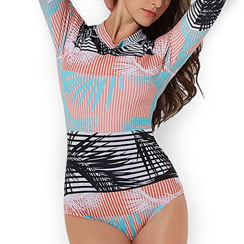 Traje de baño de surf para mujer De manga larga con cremallera Print Surf Traje de baño de una pieza de baño de los bañadores que adelgaza UV Protección S-XL for las mujeres Traje de baño de una pieza