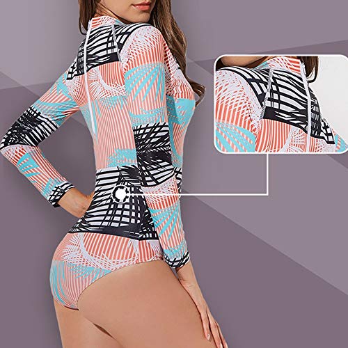 Traje de baño de surf para mujer De manga larga con cremallera Print Surf Traje de baño de una pieza de baño de los bañadores que adelgaza UV Protección S-XL for las mujeres Traje de baño de una pieza