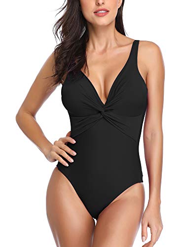 Traje de Baño de Una Pieza Elegante Push up Cuello Halter para Mujer Negro S
