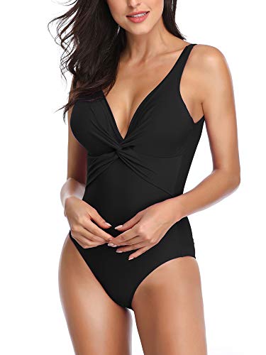 Traje de Baño de Una Pieza Elegante Push up Cuello Halter para Mujer Negro S