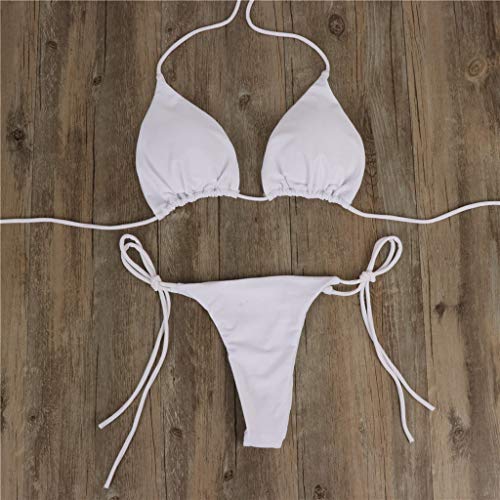 Traje de Baño Mujer 2019 SHOBDW Cómodo Traje de Baño Mujer Dos Piezas Acolchado Bra Conjunto de Bikini Push Up Tanga Traje de Baño Mujer Talle Alto Vendaje Bañadores de Mujer Sexy(Blanco,S