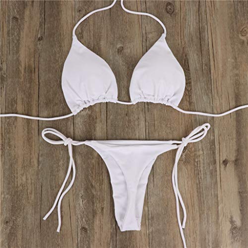 Traje de Baño Mujer 2019 SHOBDW Cómodo Traje de Baño Mujer Dos Piezas Acolchado Bra Conjunto de Bikini Push Up Tanga Traje de Baño Mujer Talle Alto Vendaje Bañadores de Mujer Sexy(Blanco,S