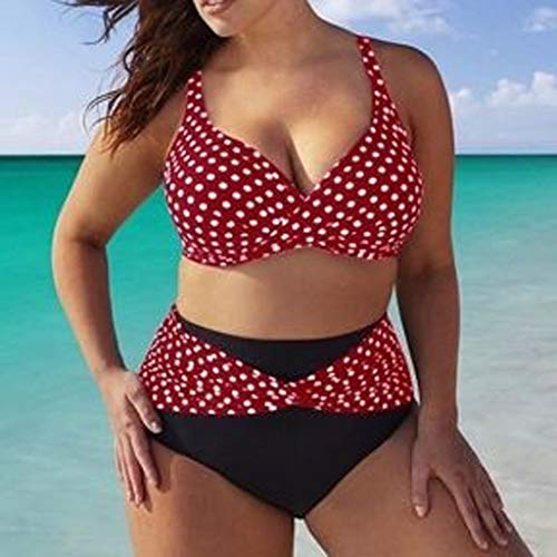 Traje de Baño Mujer 2019 SHOBDW Impresión de Lunares Conjunto de Bikinis Push Up Acolchado Bra Sexy Dos Piezass Talle Alto Bañadores de Mujer Tallas Grandes S-5XL(Rojo,4XL)