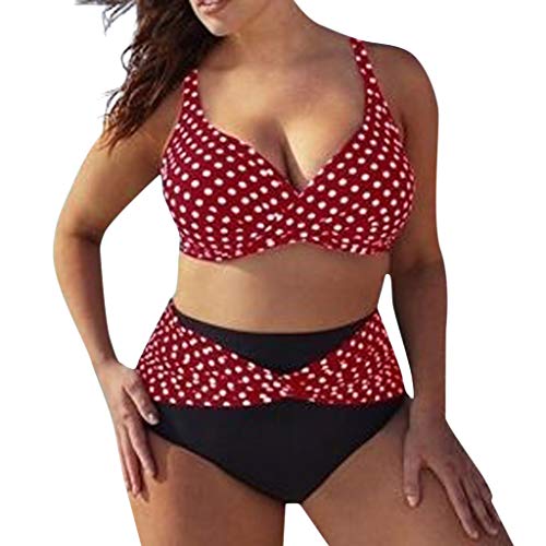 Traje de Baño Mujer 2019 SHOBDW Impresión de Lunares Conjunto de Bikinis Push Up Acolchado Bra Sexy Dos Piezass Talle Alto Bañadores de Mujer Tallas Grandes S-5XL(Rojo,4XL)