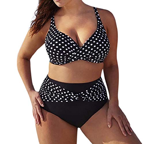 Traje de Baño Mujer Dos Piezas SHOBDW 2019 Conjunto de Bikini Push Up Sexy Impresión de Lunares Tankinis Mujer Pecho Grande Bañador Bañadores de Mujer Tallas Grandes S-5XL(Negro,XXL)