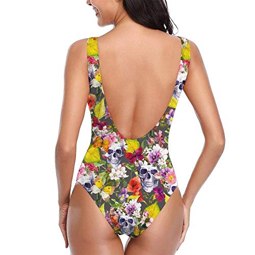 Traje De Baño Mujer Una Pieza,Traje De Baño Mujer Una Pieza Alta Cintura Sexy Push Up Halter Bañador - Entero Bañadores Con Vientre Plano Reductores - Acolchados - Flor De Calavera,As Shown In Th