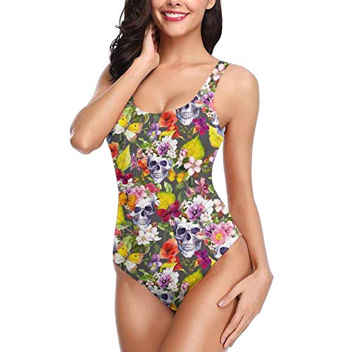 Traje De Baño Mujer Una Pieza,Traje De Baño Mujer Una Pieza Alta Cintura Sexy Push Up Halter Bañador - Entero Bañadores Con Vientre Plano Reductores - Acolchados - Flor De Calavera,As Shown In Th