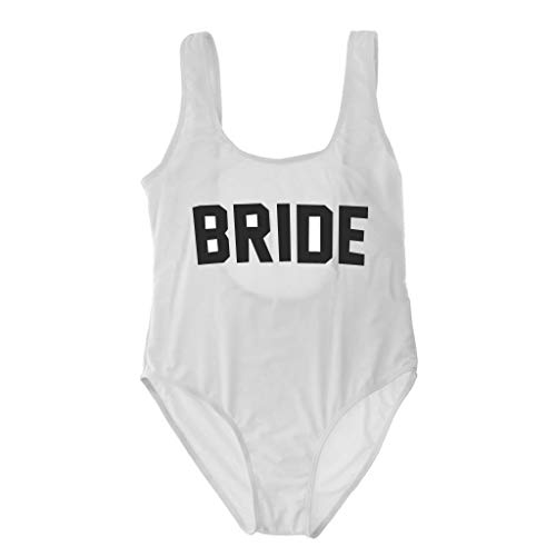Traje De Baño para Mujer Traje De Baño De Una Pieza Adelgaza La Playa Figura De Forma Bikini Traje De Baño Novia Boda Playa De Verano (Color : White Bride, Size : M)