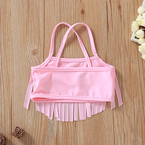 Traje de Baño para Niñas Dos Piezas con Estampado de Sandía para Bebé Recién Nacido y Niñas Tankini con Borlas con Diadema Bañador Bikini Mameluco de Natación para Pequeñas (Rosa, 6-12 Meses)