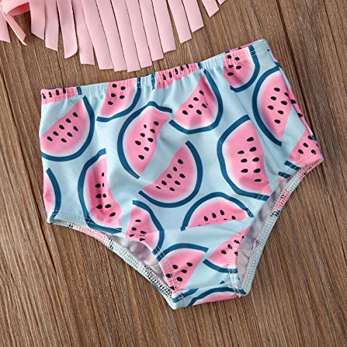 Traje de Baño para Niñas Dos Piezas con Estampado de Sandía para Bebé Recién Nacido y Niñas Tankini con Borlas con Diadema Bañador Bikini Mameluco de Natación para Pequeñas (Rosa, 6-12 Meses)