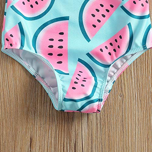 Traje de Baño para Niñas Flor Bañador Bikini con Estampado de Girasol Sandía Piña Hombro Oblicuo Cuello con Volantes para Bebés Mameluco de Natación Regalo Playa Verano (Sandía Rosa, 1-2 Años)