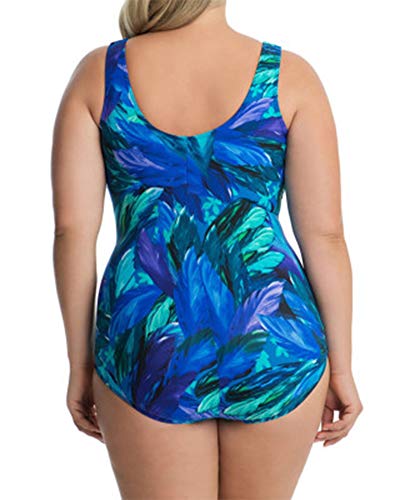 Traje De Baño Una Pieza Mujer Monokini Bajo Pecho Espalda Abierta Floral Impresión Playa Bañadores Gorda Azul 2XL