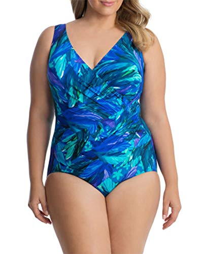 Traje De Baño Una Pieza Mujer Monokini Bajo Pecho Espalda Abierta Floral Impresión Playa Bañadores Gorda Azul 2XL