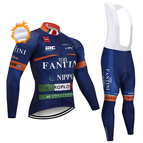 Traje de Ciclismo de Lana térmica de Invierno para Hombres, Cremallera Completa de Manga Larga 3 Bolsillos Traseros Ropa de Ciclismo