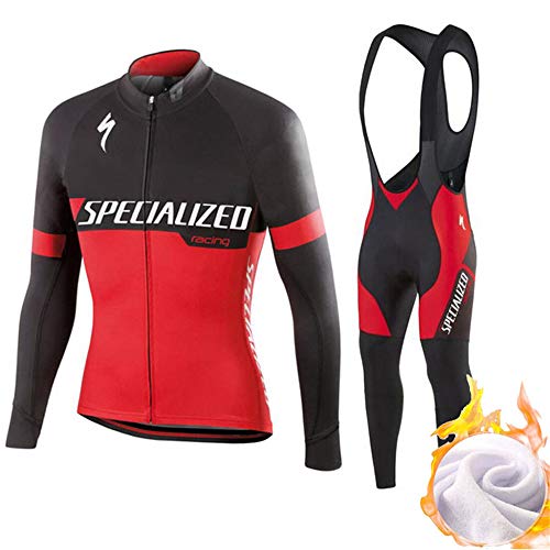 Traje de Ciclismo para Hombre, otoño e Invierno más Cachemir, abrigado y Transpirable, Ropa de Ciclismo de Manga Larga y Mallas 3D (3,XL)