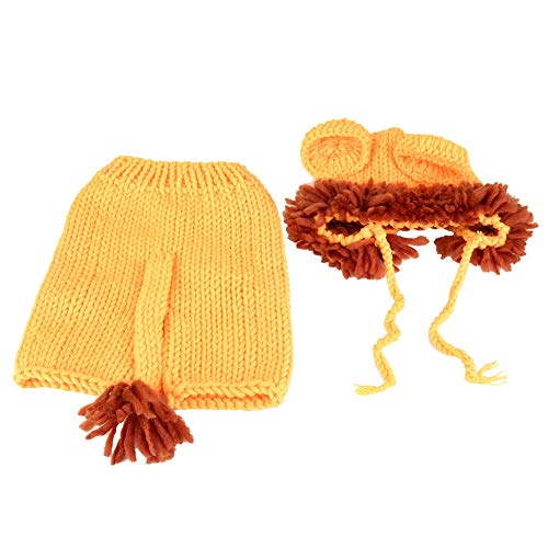 Traje de lana recién nacido Forma animal Amarillo Pequeño León Suave hecho a mano Crochet Bebé Sombrero Accesorios de fotografía Conjunto de 0-12 meses