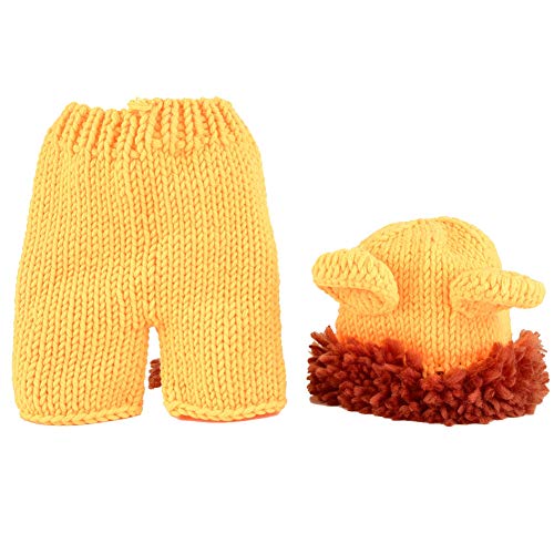 Traje de lana recién nacido Forma animal Amarillo Pequeño León Suave hecho a mano Crochet Bebé Sombrero Accesorios de fotografía Conjunto de 0-12 meses