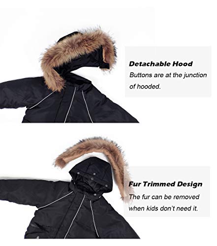 Traje de Nieve para Niños Niñas, Pluma Mono con Capucha Impermeable Chaqueta Manga Larga Abrigo de Invierno Ropa de Esquí 5-6 Años