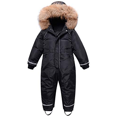 Traje de Nieve para Niños Niñas, Pluma Mono con Capucha Impermeable Chaqueta Manga Larga Abrigo de Invierno Ropa de Esquí 5-6 Años