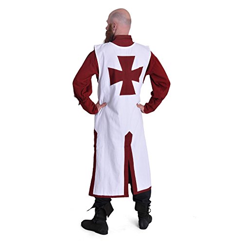 Traje Medieval: Cruzado túnica Blanca/Burdeos - L