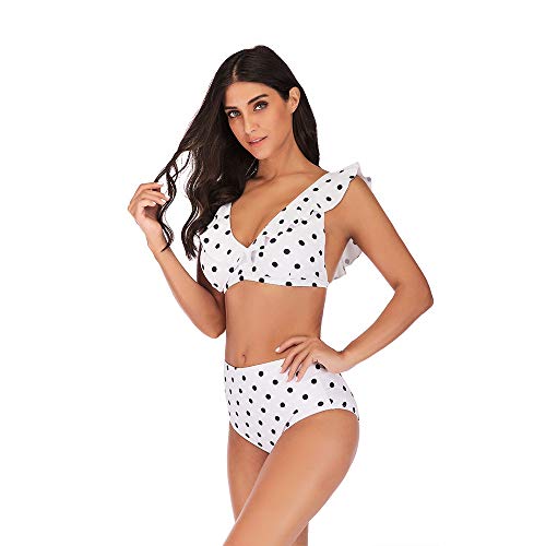 Trajes de baño de 2 piezas, Bikini de talle alto para mujer, tamaño extra grande, dos lunares, traje de baño, volantes, volantes, acolchado, push up, camiseta sin mangas con traje de baño en la parte
