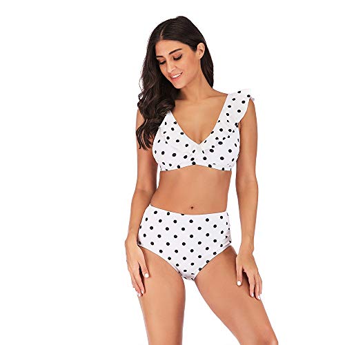 Trajes de baño de 2 piezas, Bikini de talle alto para mujer, tamaño extra grande, dos lunares, traje de baño, volantes, volantes, acolchado, push up, camiseta sin mangas con traje de baño en la parte
