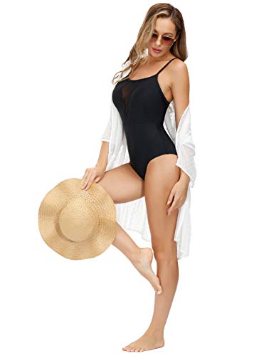 Trajes de baño de una Pieza para Mujer Bañador de de Malla Transparente Negro M