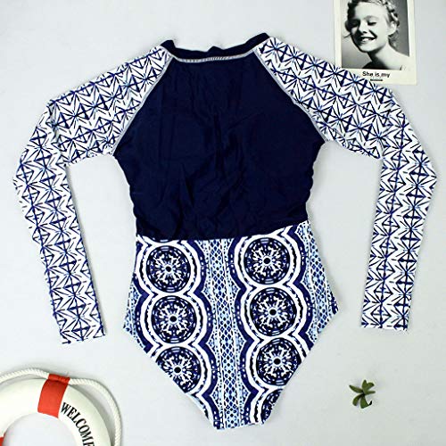 Trajes de Baño de Una Pieza para Mujer, Dragon868 Retro Floral Impresión Bañador Deportivo, Bikini Bañadores de Cintura Alta, de Traje de Surf Buceo de Manga Larga Swimwear, S-XL