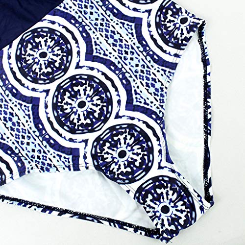 Trajes de Baño de Una Pieza para Mujer, Dragon868 Retro Floral Impresión Bañador Deportivo, Bikini Bañadores de Cintura Alta, de Traje de Surf Buceo de Manga Larga Swimwear, S-XL