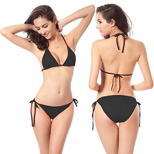 Trajes de baño Mujer 2019 SHOBDW Bikinis Conjunto De Bikini Sexy Cuello Halter Push-Up Sujetador Bandeau Vendaje Escotado por Detrás Basic Muy Bajo 2 Piezas Ropa De Playa(Negro)