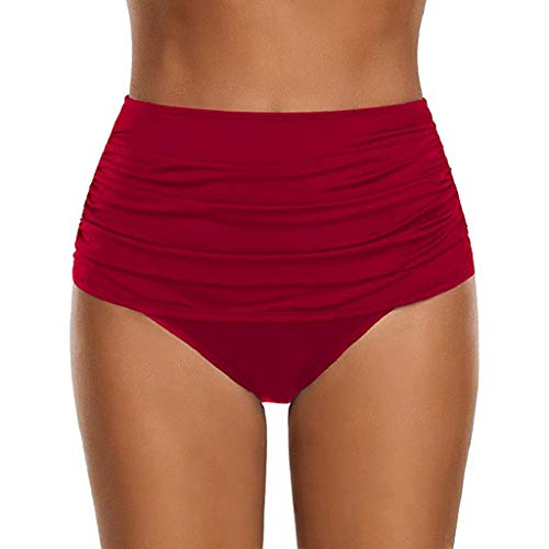 Trajes de baño Mujer SHOBDW Talle Alto Nadar Abajo Tanga Fruncido Tankini Pantalones Cortos De Chico Bragas Señoras Talla Extra Pantalones De Natacion Una Pieza Ropa de Playa Bañadores(Rojo,XL)