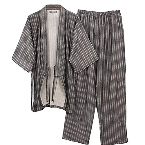 Trajes de Estilo japonés de los Hombres Traje de Pijama de algodón Puro Kimono Bata Set-A1