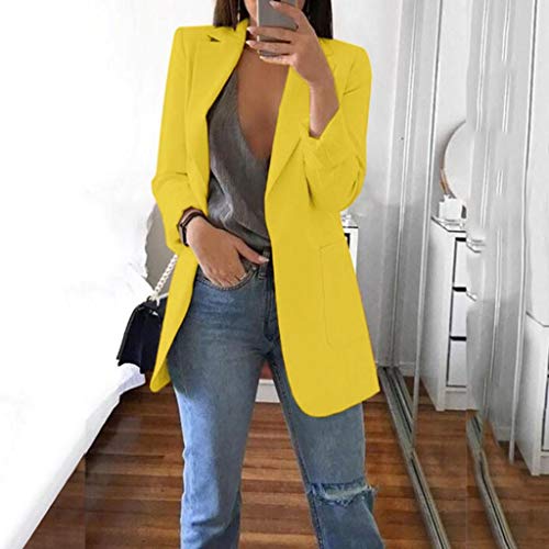 Trajes Mujer Invierno Otoño 2019 SHOBDW Liquidación Venta Abrigos Mujer Elegantes Color Sólido Chaqueta Mujer Solapa Cardigan Mujer Largos Rebajas Casual Blazers Mujer Talla Grande(Amarillo,S)