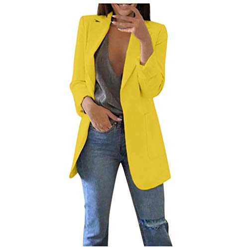 Trajes Mujer Invierno Otoño 2019 SHOBDW Liquidación Venta Abrigos Mujer Elegantes Color Sólido Chaqueta Mujer Solapa Cardigan Mujer Largos Rebajas Casual Blazers Mujer Talla Grande(Amarillo,S)