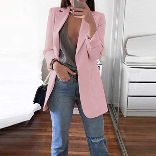 Trajes Mujer Invierno Otoño 2019 SHOBDW Liquidación Venta Abrigos Mujer Elegantes Color Sólido Chaqueta Mujer Solapa Cardigan Mujer Largos Rebajas Casual Blazers Mujer Talla Grande(Rosado,4XL)