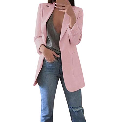 Trajes Mujer Invierno Otoño 2019 SHOBDW Liquidación Venta Abrigos Mujer Elegantes Color Sólido Chaqueta Mujer Solapa Cardigan Mujer Largos Rebajas Casual Blazers Mujer Talla Grande(Rosado,4XL)