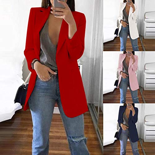 Trajes Mujer Invierno Otoño 2019 SHOBDW Liquidación Venta Abrigos Mujer Elegantes Color Sólido Chaqueta Mujer Solapa Cardigan Mujer Largos Rebajas Casual Blazers Mujer Talla Grande(Rojo,5XL)