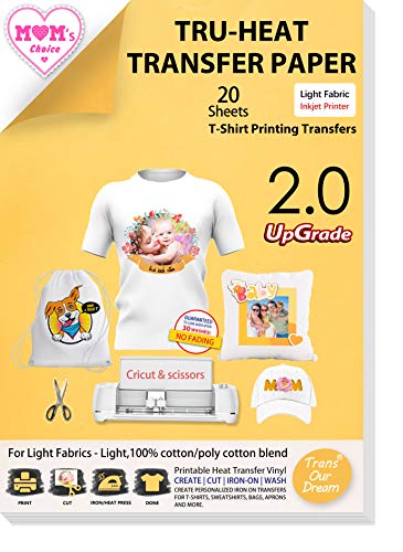 TransOurDream Real - Papel de Transferencia Térmica Para Camisetas Blancas y Tejidos Claros（A4x20 Hojas）Fácil de Usar, Sin impresión de Espejo,Compatible con Impresoras de Inyección de Tinta, ES-2-20
