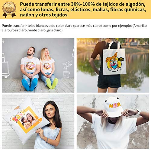 TransOurDream Real - Papel de Transferencia Térmica Para Camisetas Blancas y Tejidos Claros（A4x5 Hojas）Fácil de Usar, Sin impresión de Espejo,Compatible con Impresoras de Inyección de Tinta, ES-2-5